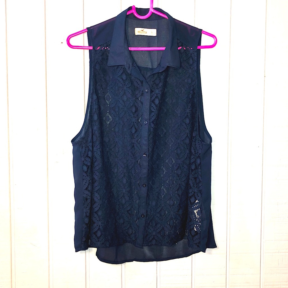 Sheer flower lace blouse button up top. Women’s size large
